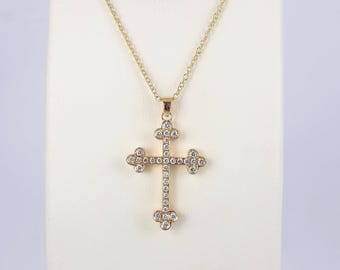 14K and diamonds cross pendant necklace, Diamond cross, orthodox cross, unique religious jewelry, natural diamonds budded cross