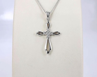 Diamant Kreuz Anhänger Halskette | 14k Weißgold, Handgemacht