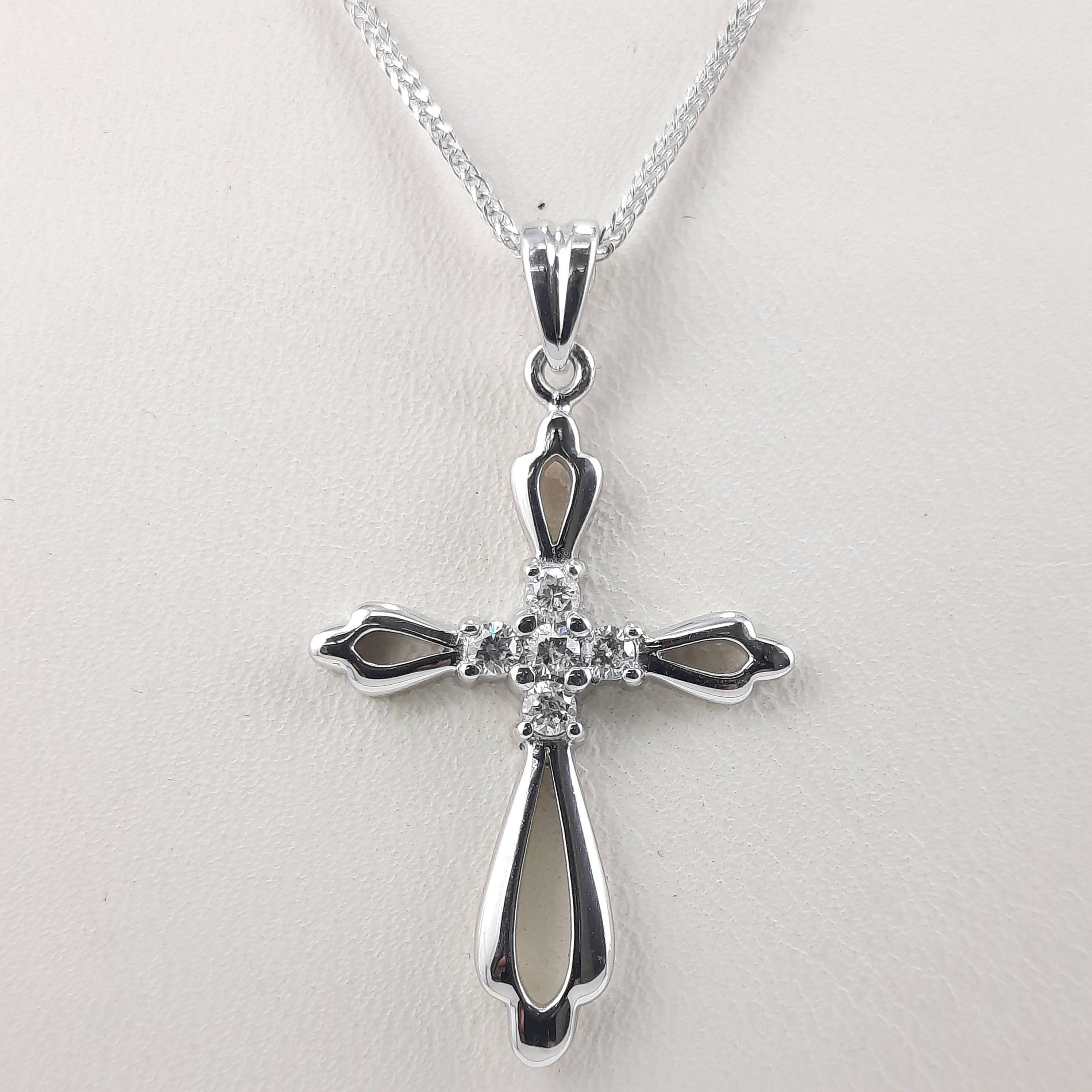 14K white gold cross pendant 1.1 inches necklace set with | Etsy