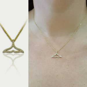Gold whale tail necklace - whale tail pendant - diamond necklace for girls - 14k yellow gold whale tail charm - marine jewelry