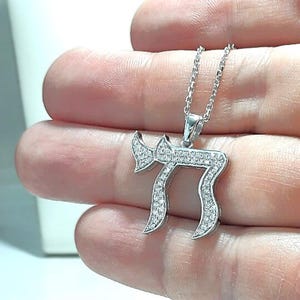 Diamond Chai necklace | Large hai pendant | Hebrew letters necklace | Good luck jewelry | Handmade Judaica jewelry | Israeli jewelry