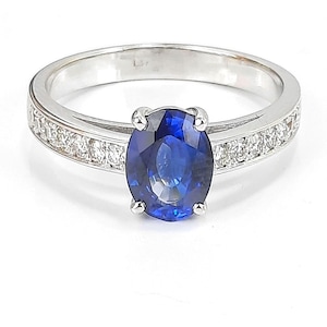 1.50ct Ceylon Sapphire Ring | Oval Sapphire Engagement Ring | Natural Blue Gem with Side Diamonds | Untreated Sapphire Promise Ring