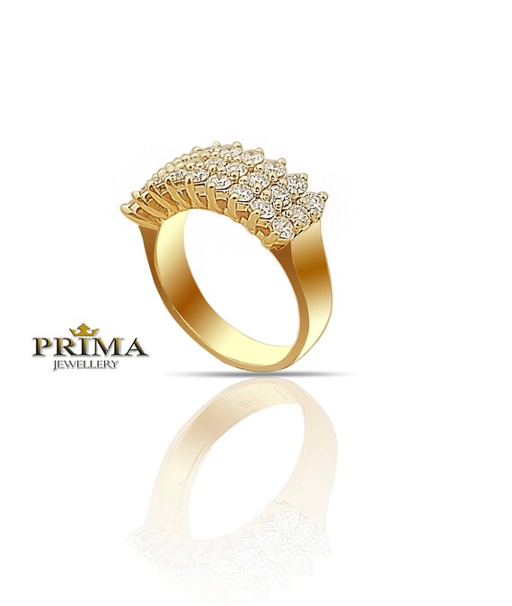 3 Row Diamond Ring Diamond Wedding Ring For Woman Yellow Etsy
