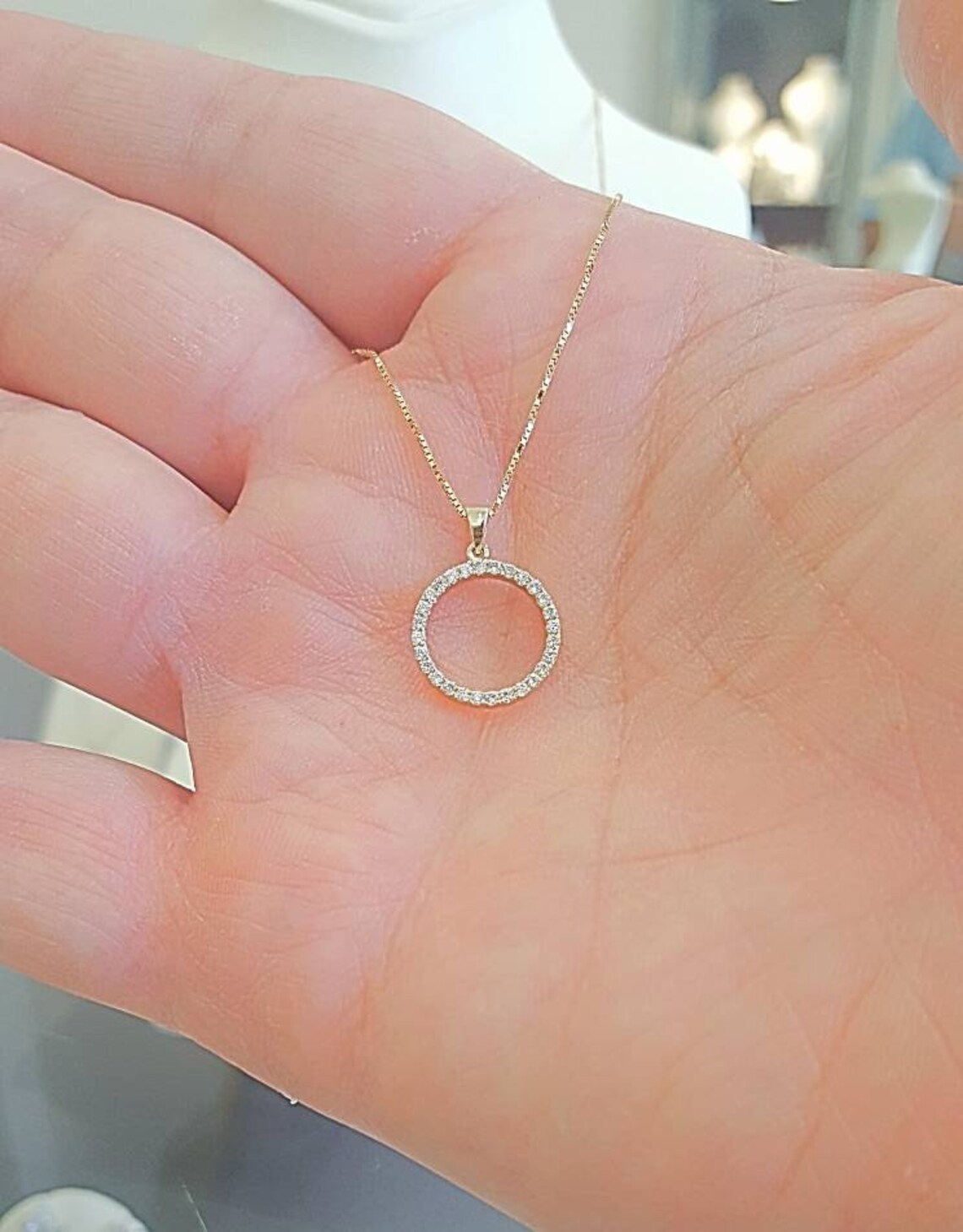 Diamond Circle Pendant / Circle of Life Necklace / Diamond Etsy