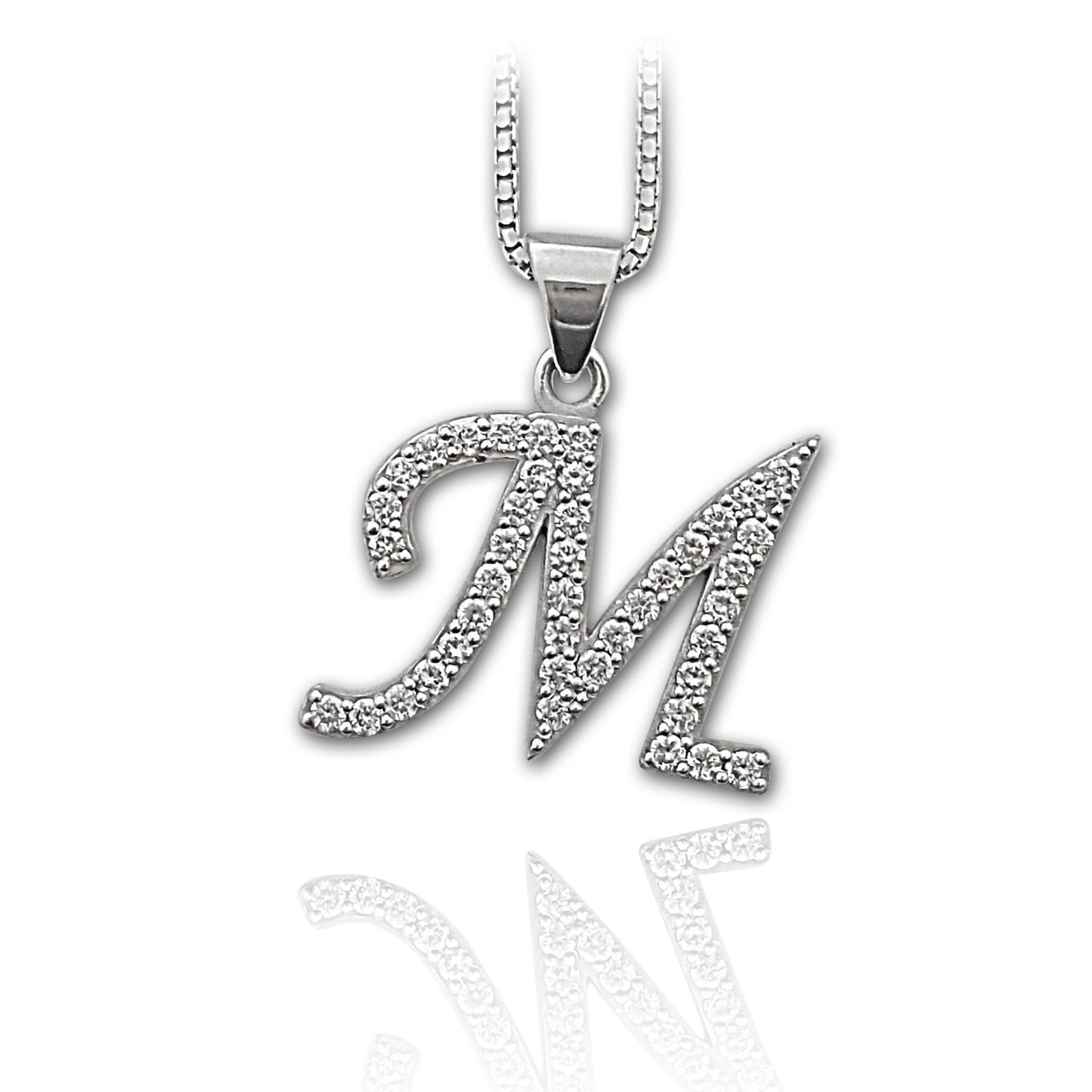 14k white gold and diamonds initial pendant necklace diamond Etsy