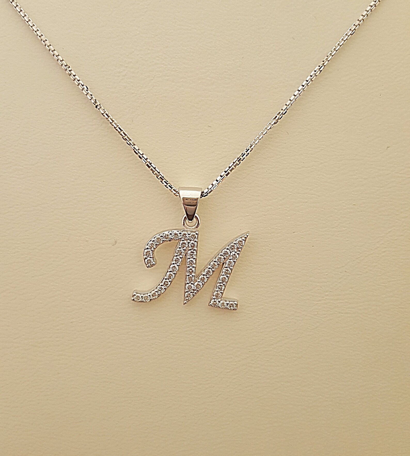 14k White Gold and Diamonds Initial Pendant Necklace Diamond Etsy