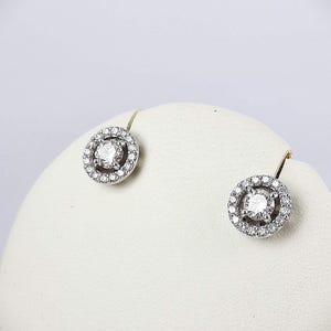 Diamond halo stud earrings in 14k white gold | natural diamonds 0.60 ct. w. t. Circle diamond studs | classic round earrings for women