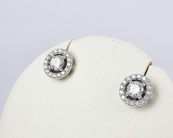 Diamond halo stud earrings in 14k white gold | natural diamonds 0.60 ct. w. t. Circle diamond studs | classic round earrings for women