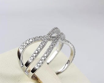 14k White Gold Diamond Ring, Criss Cross Anniversary Band