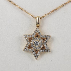 Diamond star of David necklace yellow gold - Magen David pendant- Jewish star jewelry - handmade Israeli Judaica gift - 14k yellow gold