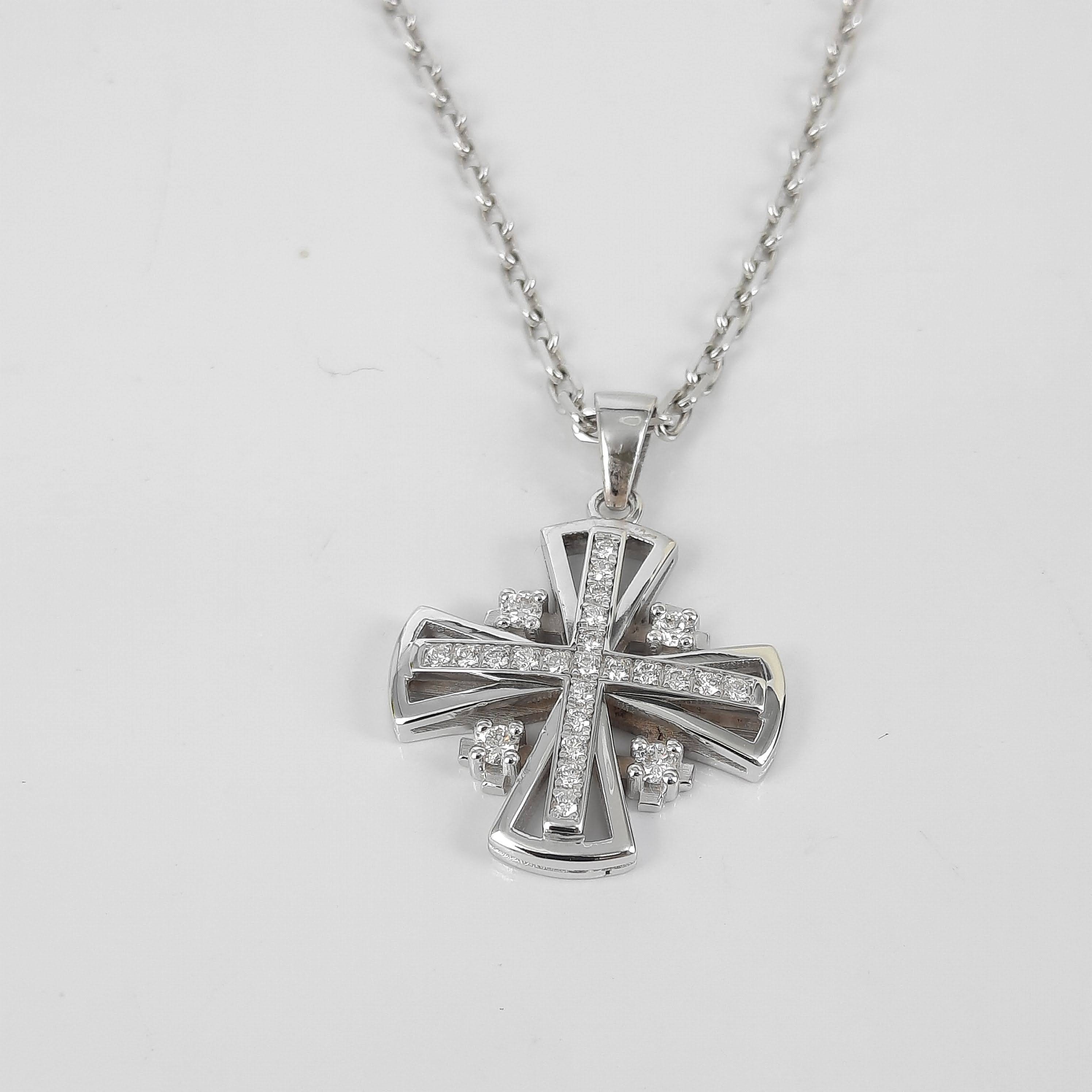 Jerusalem cross pendant necklace in white gold and diamonds Etsy