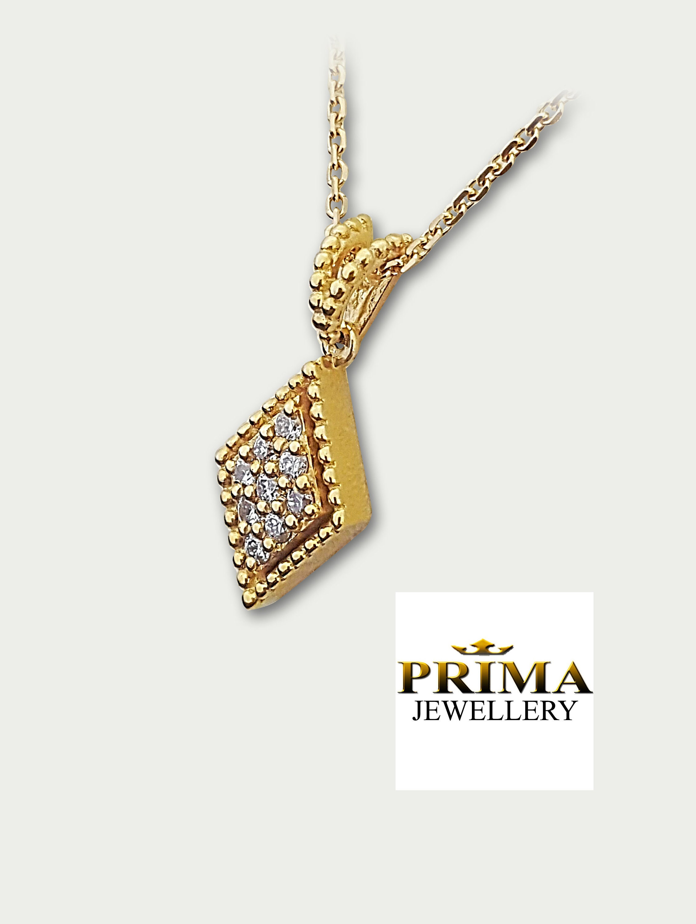 Rhombus necklace yellow gold and diamond pendant for women Etsy