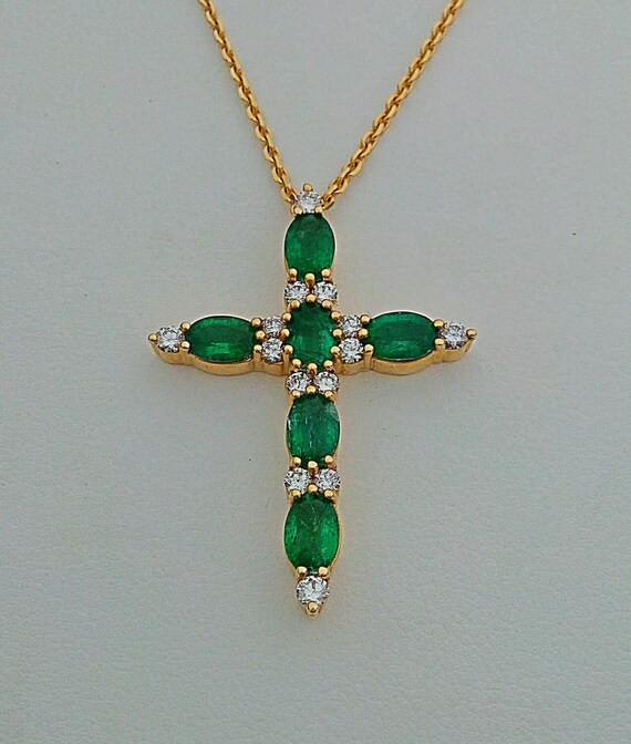Emerald and diamond cross necklace Clearance