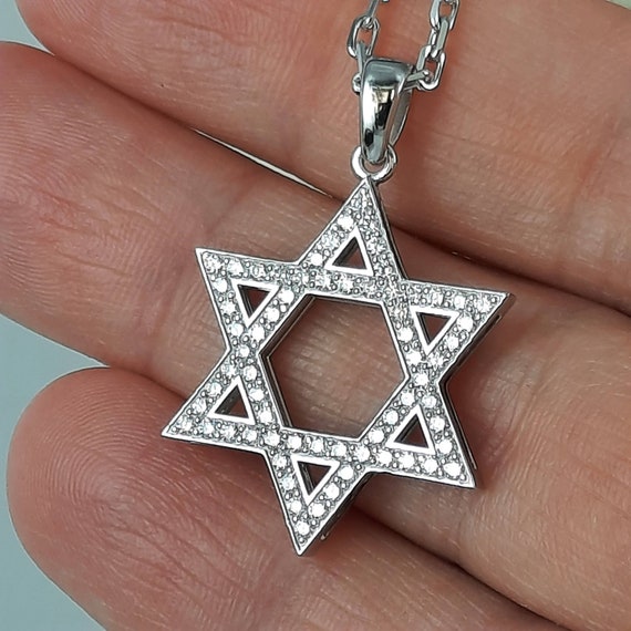 Star of David Pendant of 14K White Gold Studded with 0.25 carat Diamonds -  יהלומי הבורסה