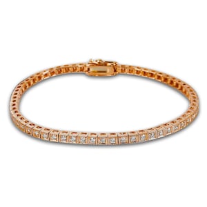 Diamond tennis bracelet in 14k rose gold set with natural diamonds, 1.25 ct weight total, cubic square links
