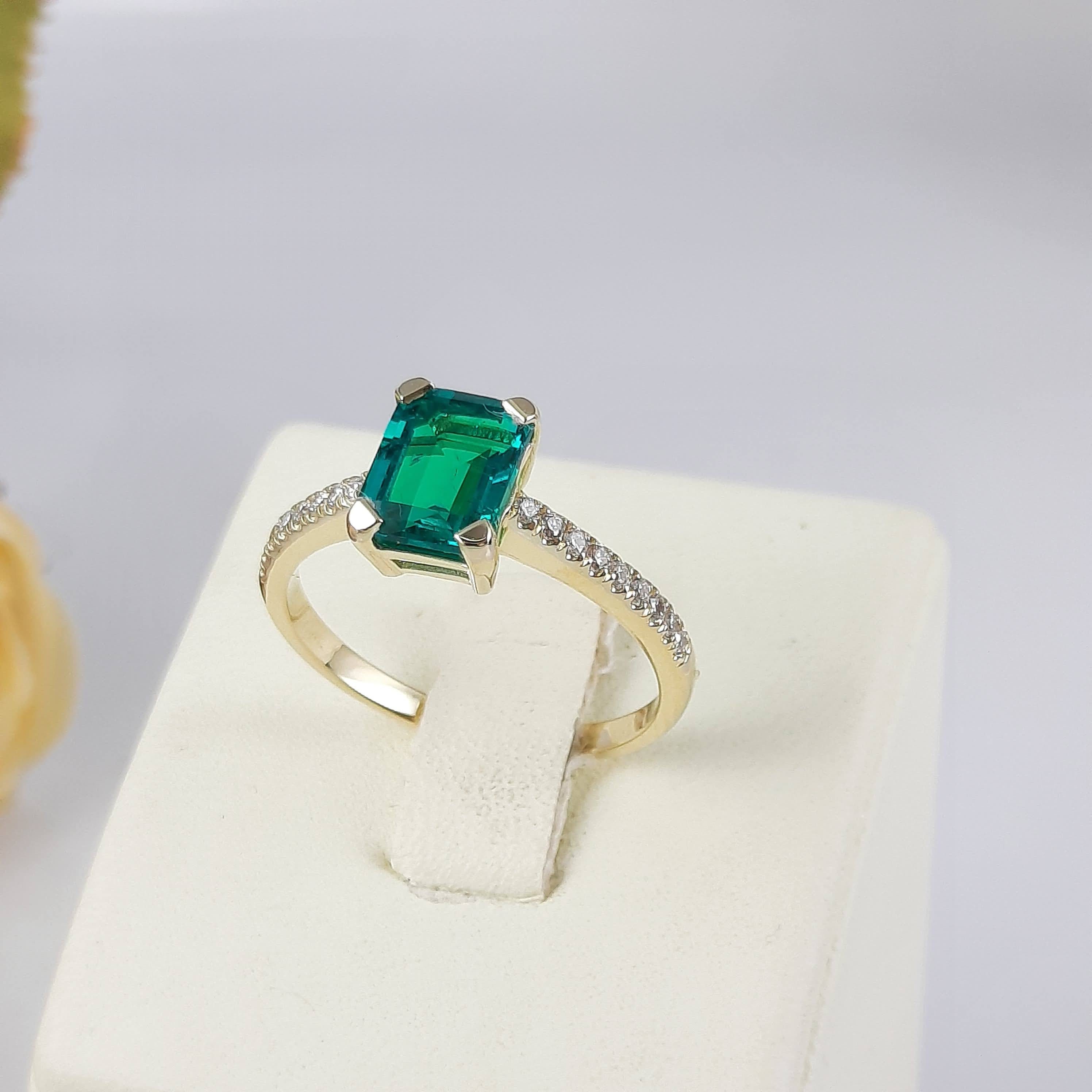 Emerald engagement ring 14k yellow gold emerald and diamond | Etsy