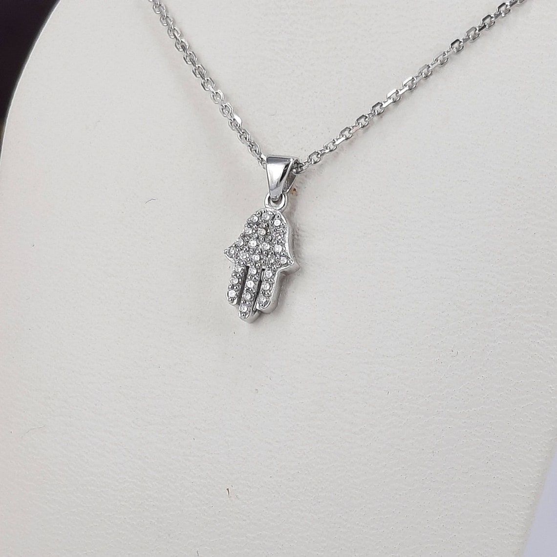 Pave Diamond Hamsa Pendant Necklace in 14k White Gold Natural - Etsy