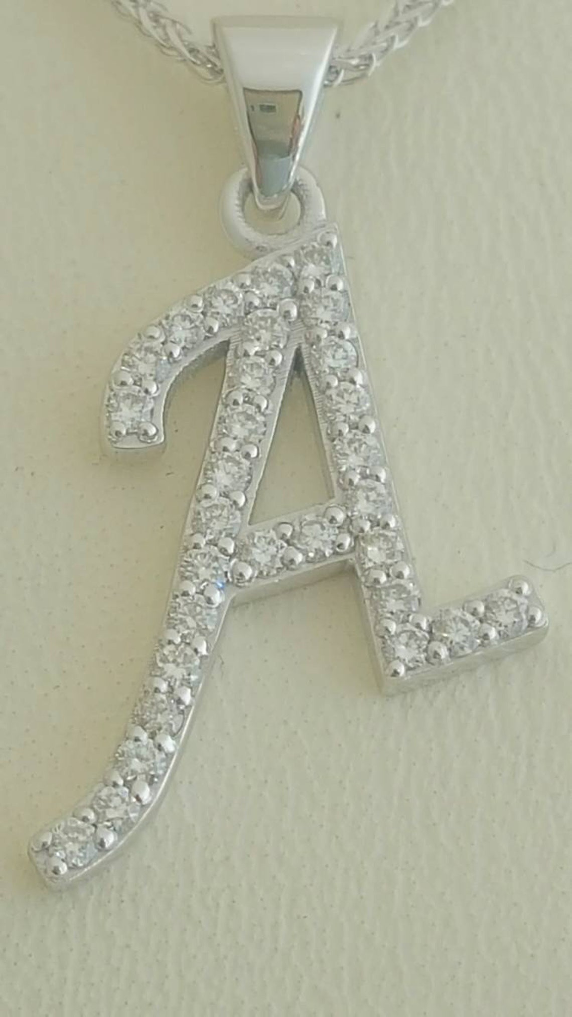Diamond initial pendant necklace in 14k white gold for woman Etsy