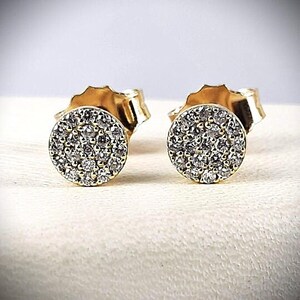 Natural diamond earrings - 14k gold pave diamond stud earrings - stud disc earring - trendy earring - everyday earring - round post earrings