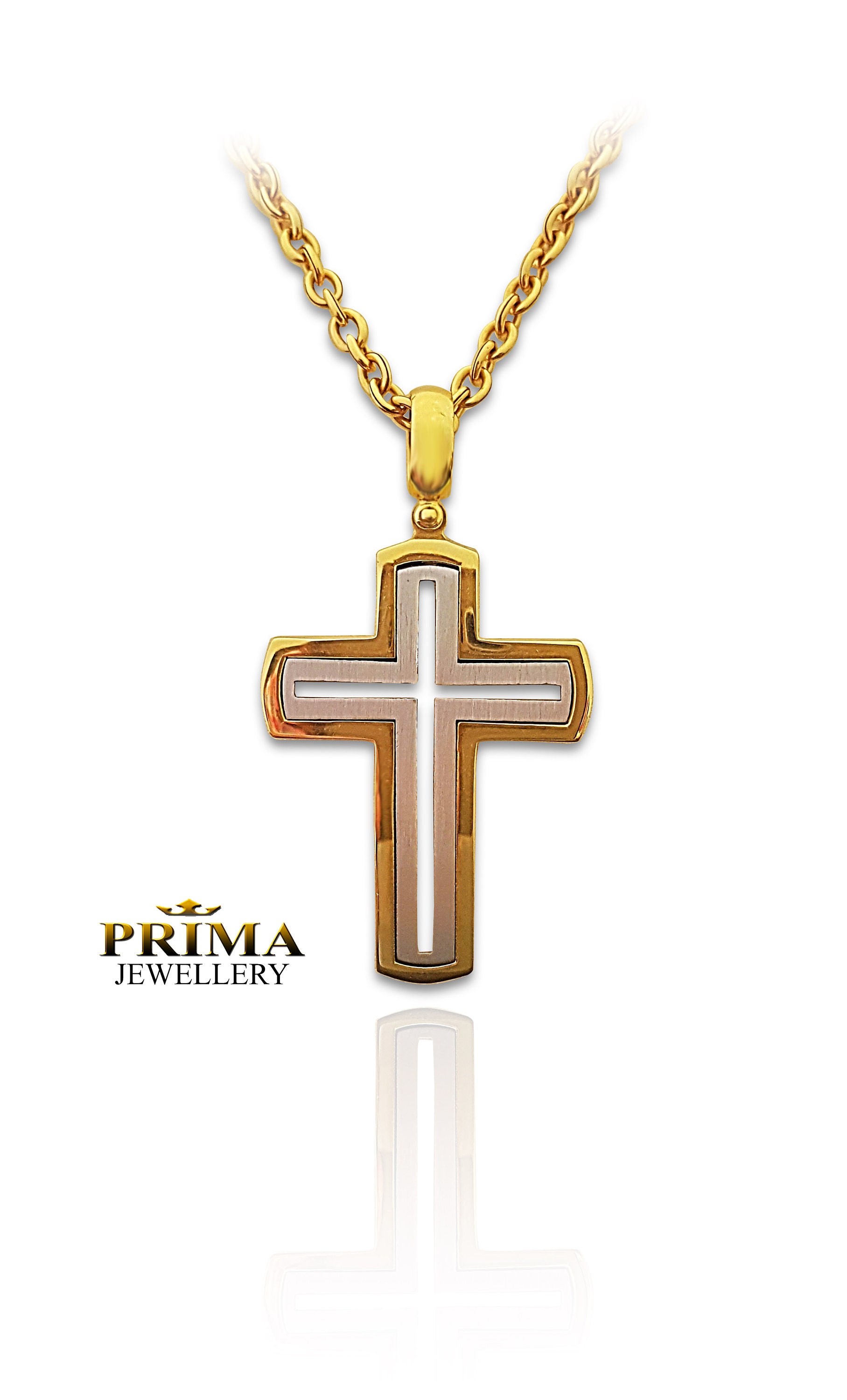 18k Gold Big Cross Pendant Necklace 