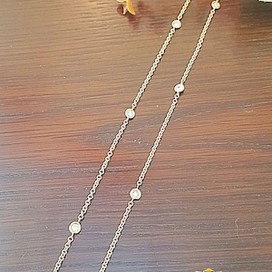 Diamond station necklace in 14k yellow or white gold, round diamonds bezel chain, diamond by the yard 3/5/7 diamonds for woman