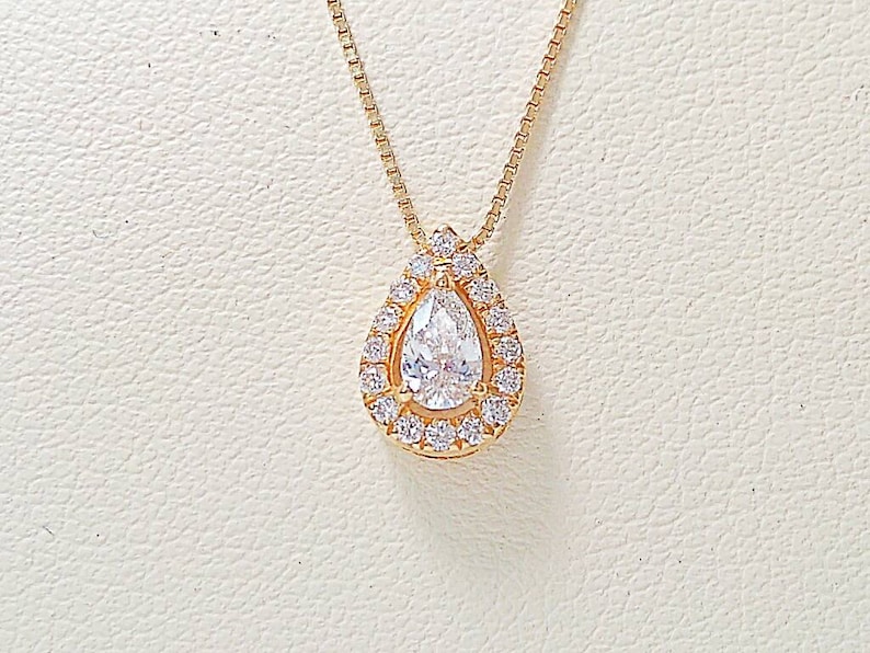 Teardrop natural diamond necklace in yellow gold and halo Etsy