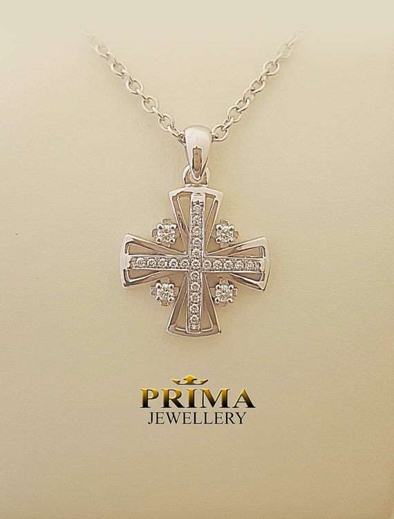 Diamond Jerusalem Cross Necklace in White Gold. Hand Made Israeli Jewelry Etsy UK