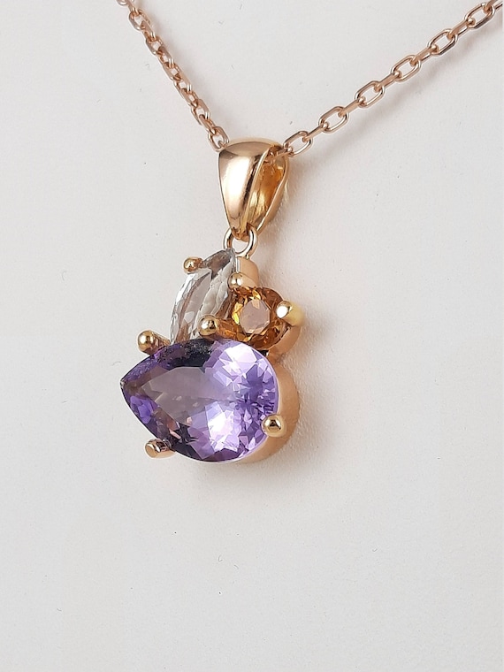 Pear shaped Amethyst Necklace Solid 14k Rose Gold Vintage Unique Halo –  WILLWORK JEWELRY
