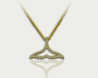 Gouden ketting walvisstaart - hanger walvisstaart - diamanten ketting voor meisjes - 14k geelgouden bedel walvisstaart - mariene sieraden