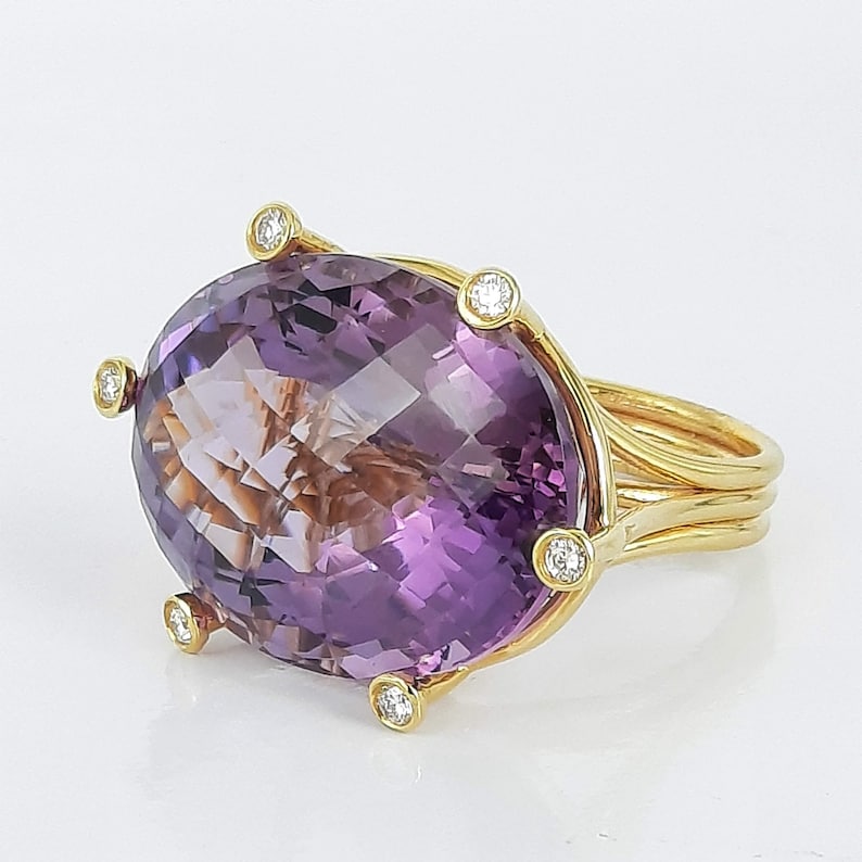 Big amethyst ring oval gemstone cocktail in Many popular brands Super intense SALE and diamonds 1