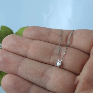 0.17 ct. Diamond bezel Necklace/Ladies 14k Solid white Gold Dainty Diamond Necklace/Round Diamond /Minimalist Solitaire Necklace for women