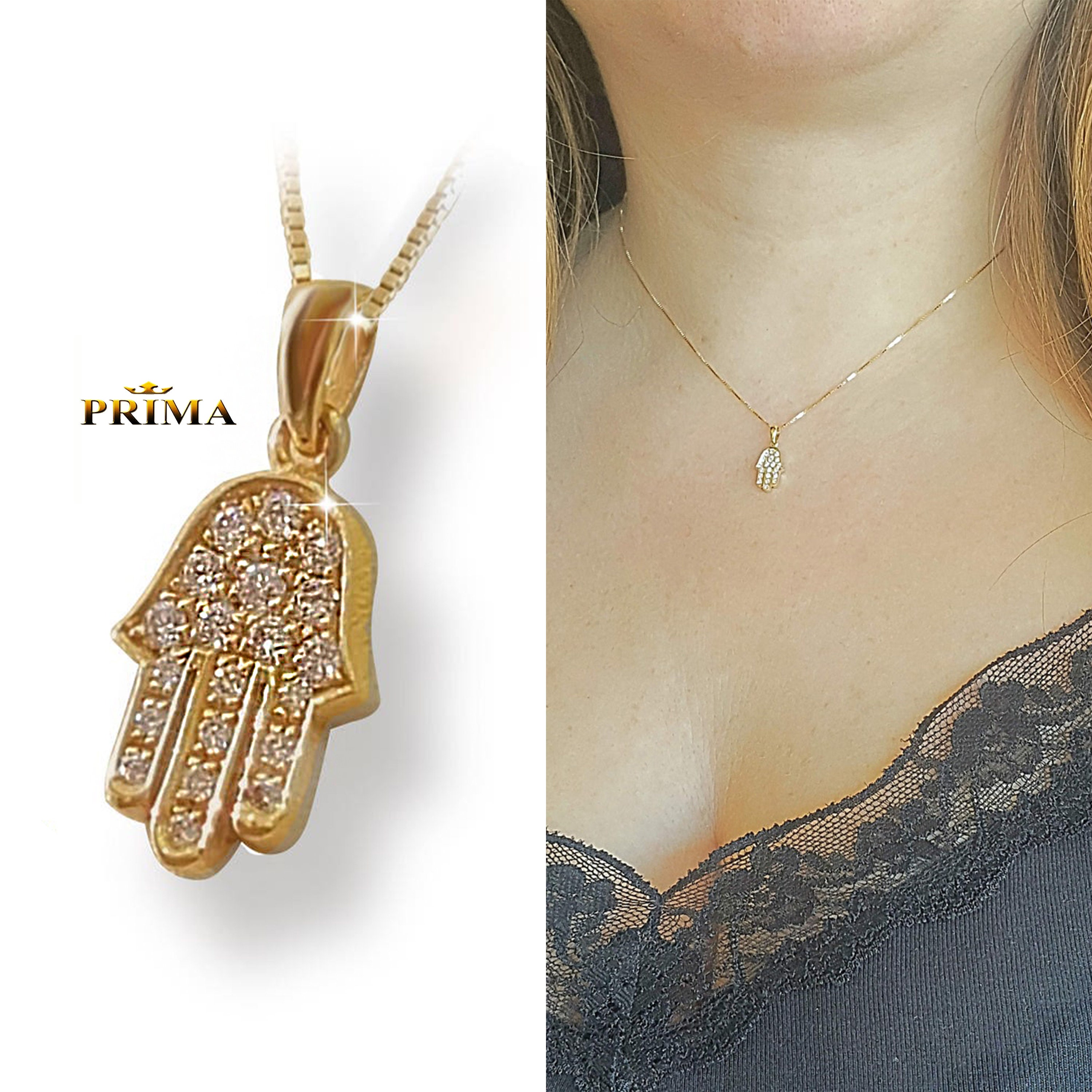 Diamond Hamsa Necklace Made of 14k Gold 