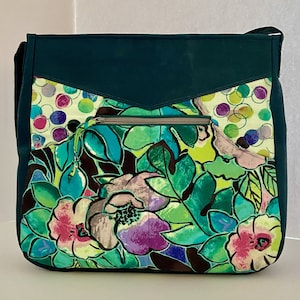 Classy tote: Large - Teal cork and abstract flowers