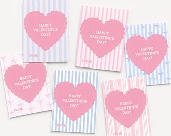 Tarjetas de San Valentín imprimibles para niñas / Intercambio de corazones rosados para el aula (Descarga instantánea en PDF)