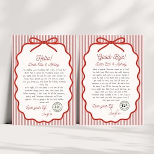 Editable Red Bow Elf Arrival & Goodbye Letter Set: Christmas Printable (Canva Template)