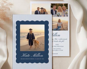 Editable Graduation Invitation Template, Photo Grad Invite, Navy Blue Graduate Invite (5x7)