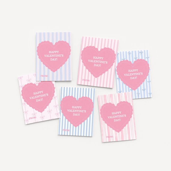 Printable Valentine Cards for Girls | Pink Heart Classroom Exchange (Instant Download PDF)