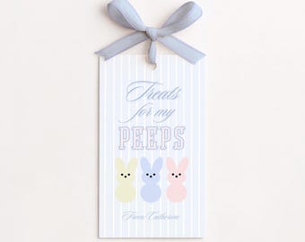 Etiqueta de regalo de Pascua editable, Dulces para mis amigos, Recuerdo de conejito en tonos pastel (Descarga instantánea)