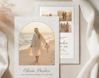 Editable Floral Graduation Invitation Canva Template, Photo Grad Invite (5x7)