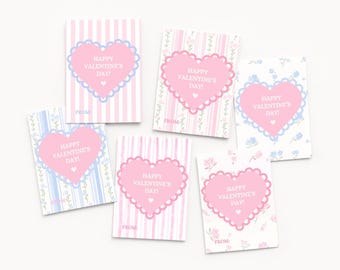 Tarjetas de San Valentín imprimibles para compartir en el aula, diseño de corazón floral (PDF de descarga instantánea)
