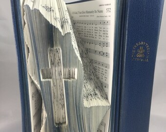 Book Folding Pattern-Praying Hands-Christian Cross-Presbyterian Hymnal--Papercraft-Origami-DIY-Free Heart Pattern - 240 Folds