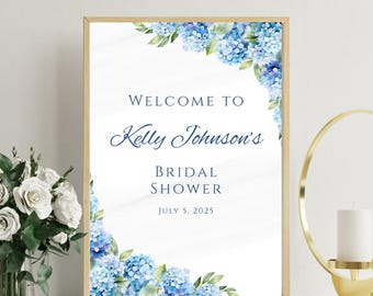 Blue Hydrangea Bridal Shower Welcome Sign | Printable Wedding Shower Sign