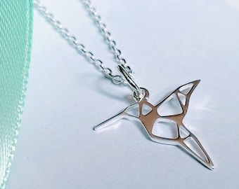 Sterling Silver Hummingbird Necklace, Hummingbird Pendant, Origami Necklace, Bird Necklace, Gifts under 25, Valentines Gifts for her