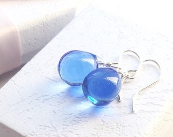 Blue Glass Earrings, Blue Drop Earrings, Glass Teardrop Earrings, Gifts for Her, Dangle Earrings