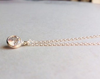 Cubic Zirconia Pendant , Sterling Silver Necklace , Dainty Crystal Pendant , Gifts for her, Easter Gifts for her, Gifts under 25