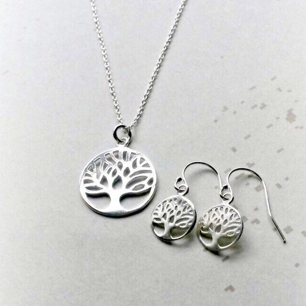 Tree of Life Jewellery Set, Sterling Silver Tree of Life Necklace, Gifts for Her, Gifts under 25, Tree of life Earrings, Mothers Day Gifts