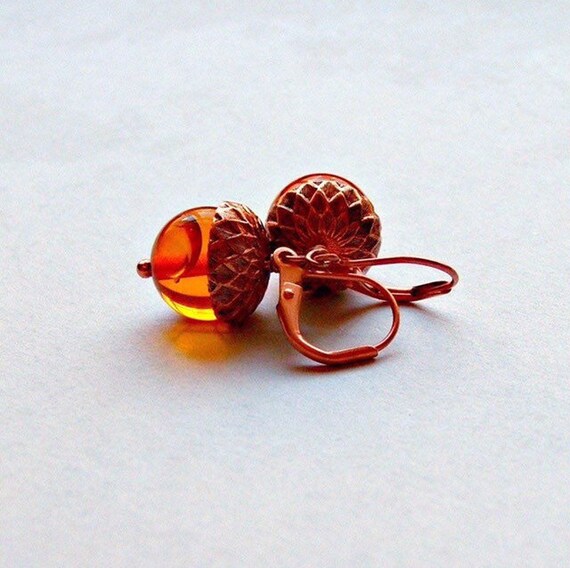 Pendientes de bellota, pendientes de bellota de cobre, pendientes de otoño, regalos para ella, pendientes de ámbar, regalos menores de 25 años, regalos del día de la madre