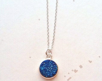 Druzy Necklace, Blue Druzy Pendant, Gemstone Pendant, Blue Gemstone Necklace, gifts under 25, Christmas gifts for her, Easter Gifts