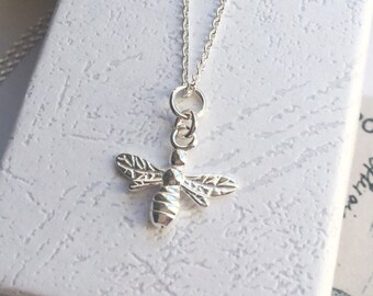 Sterling Silver Bee Necklace, Bee Pendant, Gifts for Her, Gifts under 25, Easter Gifts, April Birthday, Mother's Day Gifts,