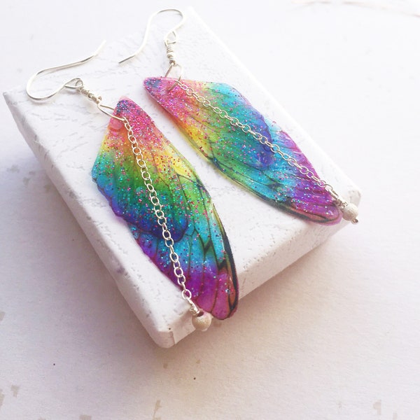 Rainbow Fairy Wing Earrings , Pride Earrings , Gifts under 25,   gifts for LGBT, Gifts for Keyworker, Gay Pride, Festival Earrings